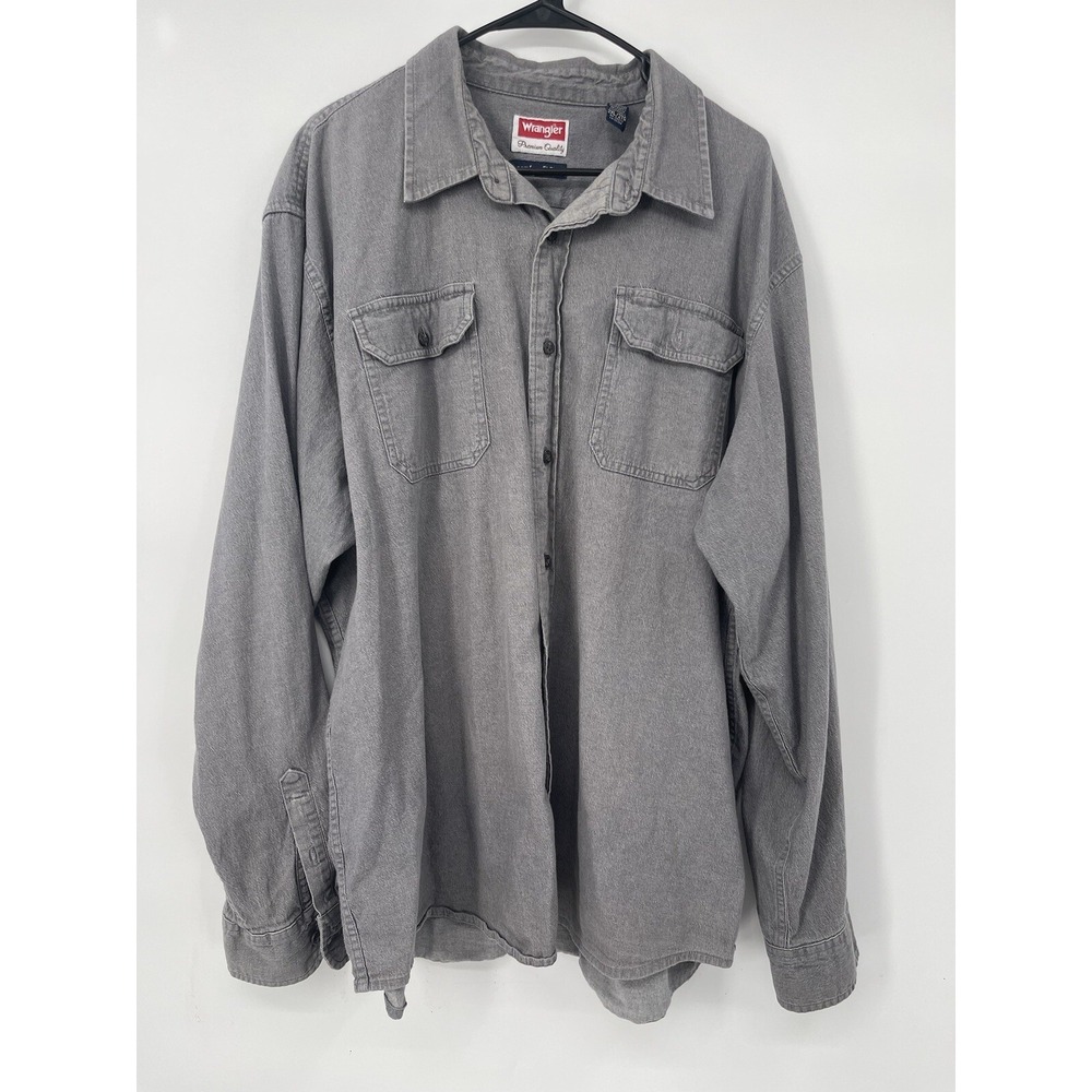 Wrangler Men's Premium Quality Comfort Flex Gray Long Sleeve Button Up Shirt 2XL